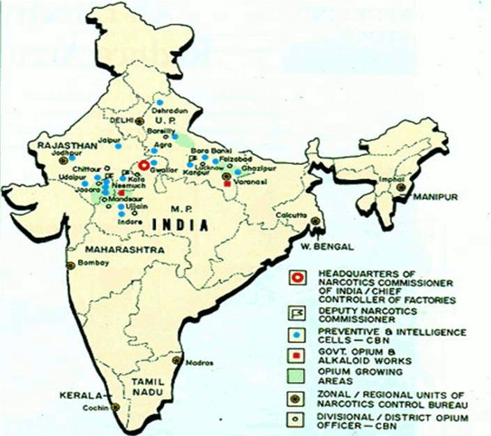 Opium cultivatin areas in India
